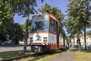 Wagen 516 im Stumpfgleis der Kehranlage Obernstraße bei der Verabschiedung am 05.09.2021